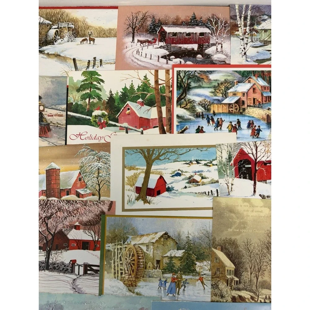 Vintage Christmas Cards Fronts ONLY Houses Barns More Scrapbooking Crafts 50+